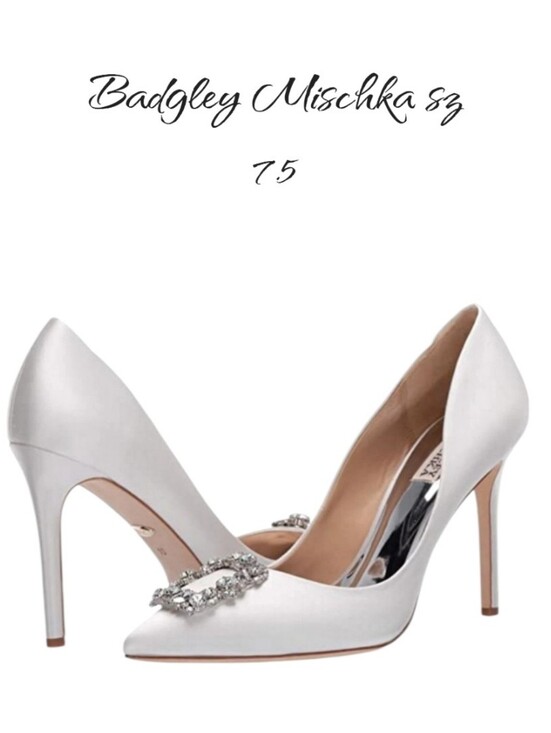 Badgley Mischka Shoes - Badgley Mischka Cher Crystal Buckle Satin Pumps White Size 7.5